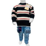 Boys Winter Striped Knitted Sweater & Denim Jeans Set – Black