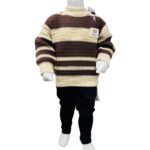 Boys Winter Striped Knitted Sweater & Trouser Set – Brown & Cream