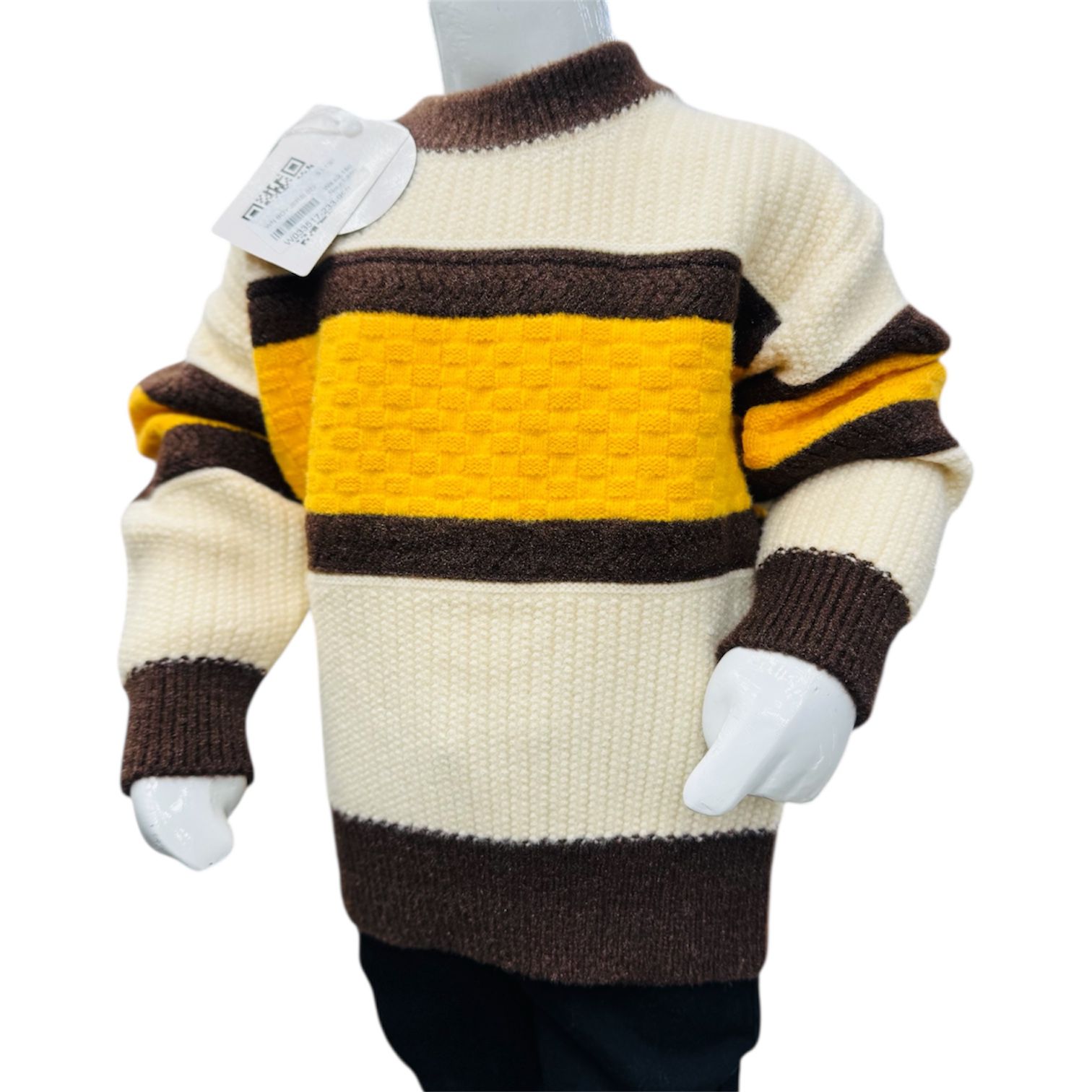 Boys Winter Striped Knitted Sweater & Trouser Set – Cream Brown Yellow - Image 4