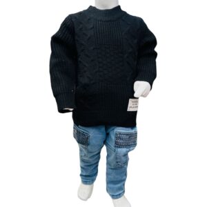 Boys Winter Cable Knit Sweater & Denim Jeans Set – Black