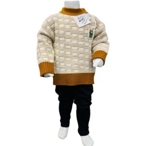 Boys Winter Knitted High Neck Sweater & Trouser Set – Textured Design