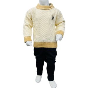 Boys Winter Cable Knit High Neck Sweater & Trouser Set