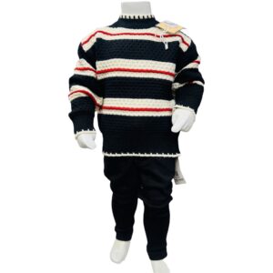 Boys Winter Striped Knit Sweater & Trouser Set – Navy Blue
