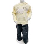 Girls Winter Pearl Embellished Sweater & Denim Jeans Set