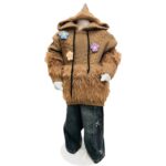 Girls Hooded Faux Fur Knit Sweater & Denim Jeans Set – Brown