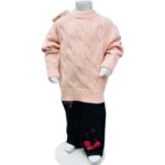 Girls Winter Cable Knit Sweater & Pants Set – Soft Pink