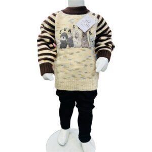 Boys Winter Knitted Sweater & Pants Set – Cute Animal Print Design