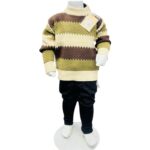 Boys Textured Knitted Winter Sweater & Trouser Set – Olive Green & Brown