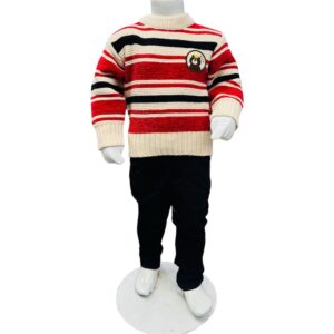 Boys Striped Knit Sweater with Black Pants Set