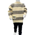 Boys Striped Knit Sweater with Black Pants Set – Beige & Brown
