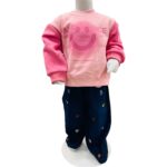 Girls Pink Smile Sweatshirt with Printed Pants – Winter Outfit Set