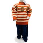 Kids Teddy Patch Striped Sweater with Printed Pants
