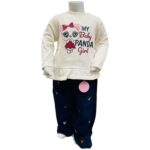 Girls Baby Panda Printed Winter Top with Pants Set