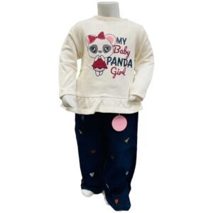Girls Baby Panda Printed Winter Top with Pants Set