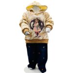Girls Cream Printed Hoodie Winter Top with Pants Set
