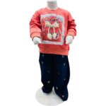 Girls Printed Sweatshirt with Navy Blue Pants Set – Peach Pink