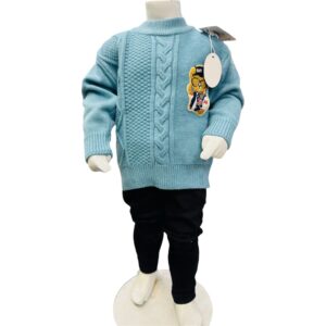 Boys Cable Knit Winter Sweater & Trouser Set – Sky Blue