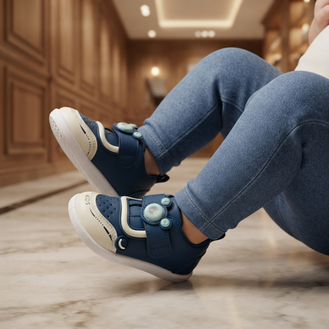 Kids’ Navy Blue & White Casual Sneakers – Velcro Comfort Shoes