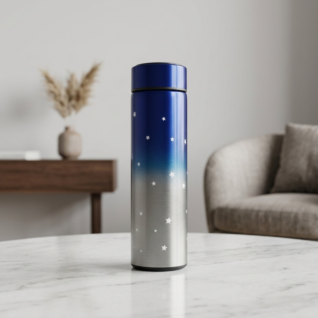 Stainless Steel Starry Night Vacuum Insulated Water Bottle – Blue & Silver