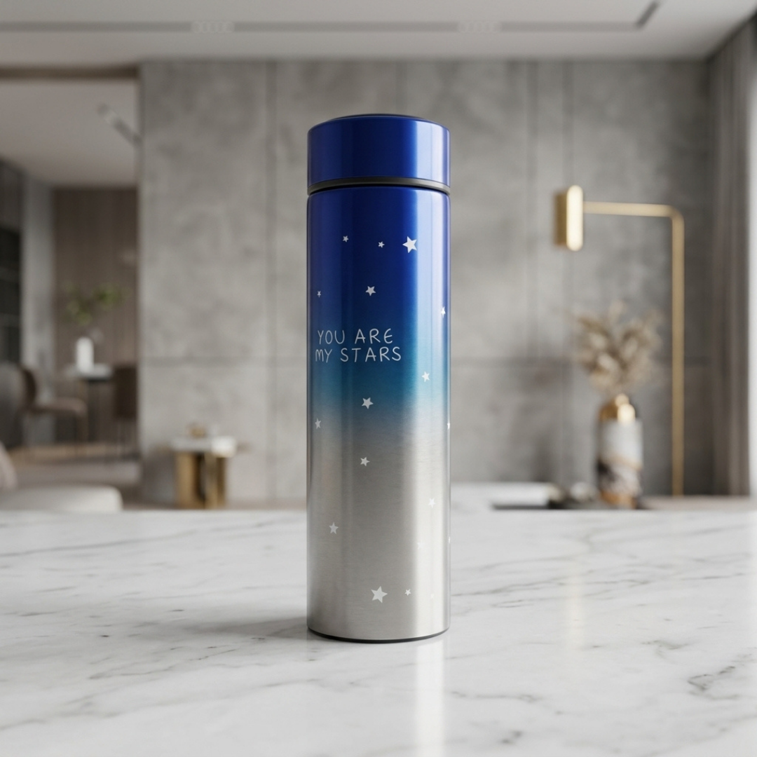 Stainless Steel Starry Night Vacuum Insulated Water Bottle – Blue & Silver