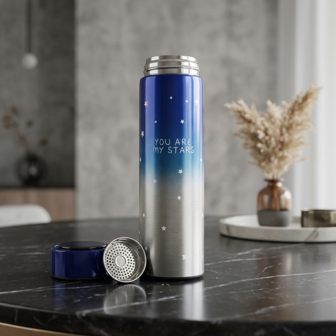 Stainless Steel Starry Night Vacuum Insulated Water Bottle – Blue & Silver