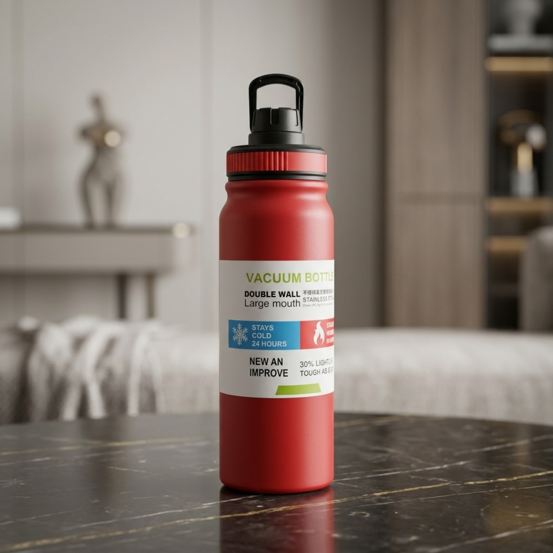 Premium Red Double-Wall Vacuum Insulated Stainless Steel Water Bottle with Leak-Resistant Lid & Carry