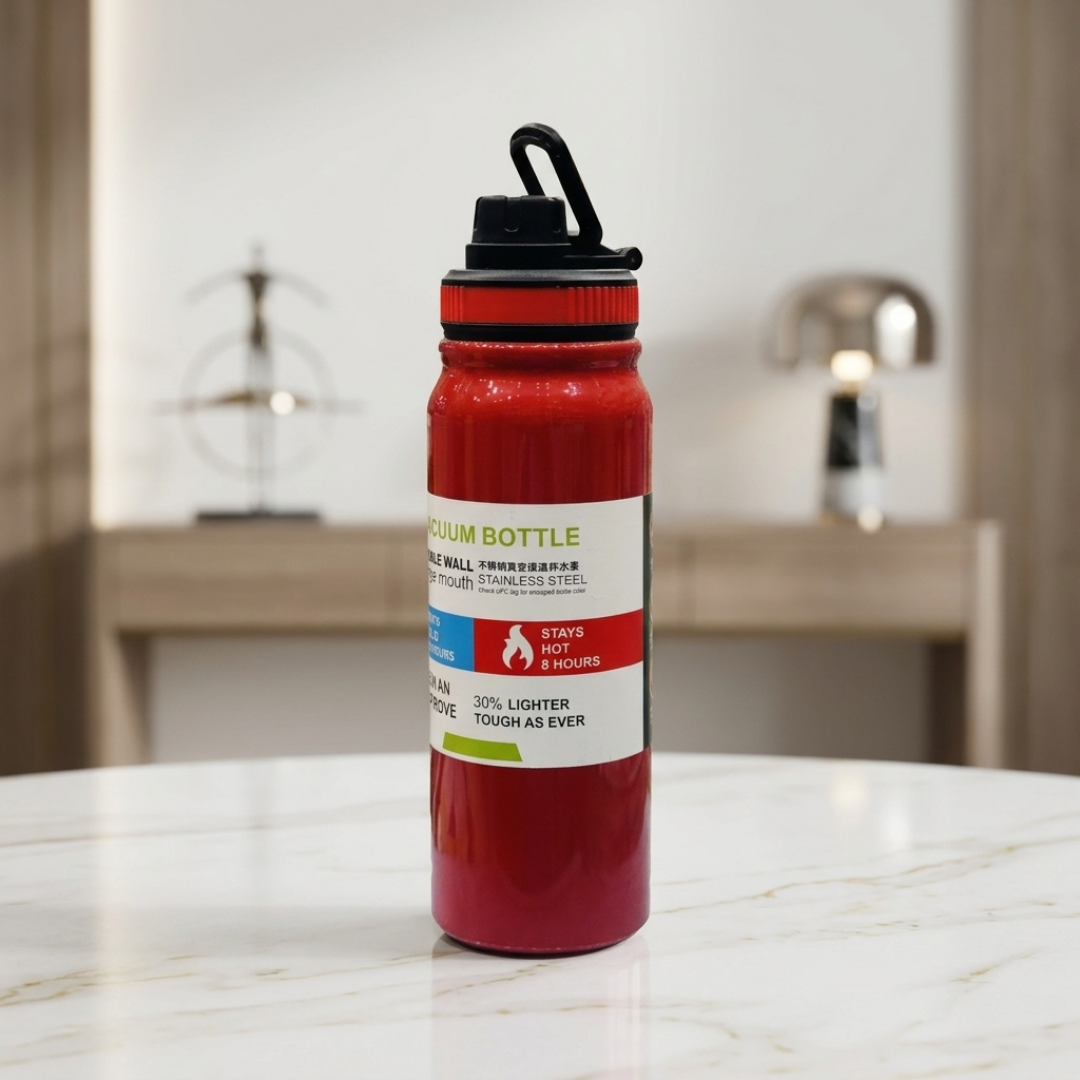 Premium Red Double-Wall Vacuum Insulated Stainless Steel Water Bottle with Leak-Resistant Lid & Carry