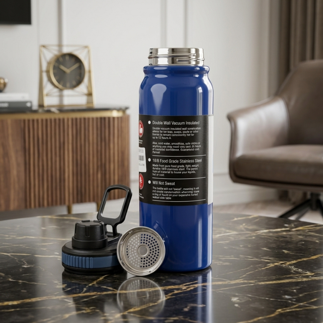 Premium Blue Vacuum Insulated Stainless Steel Water Bottle