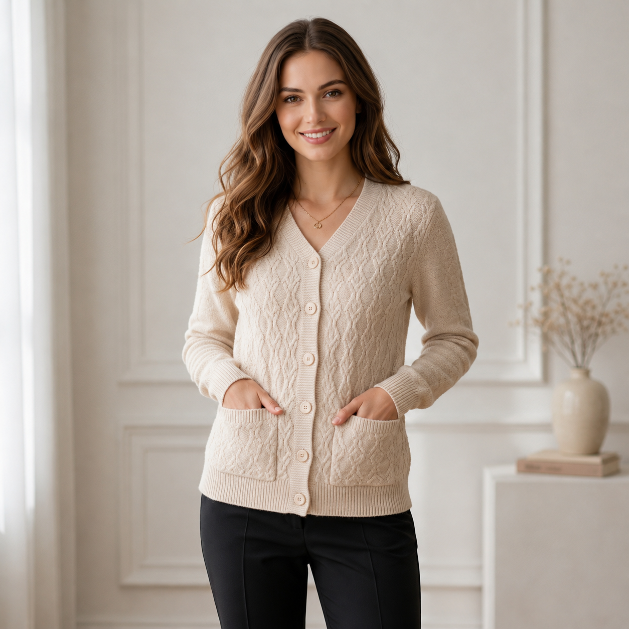 Cream Cable Knit Cardigan