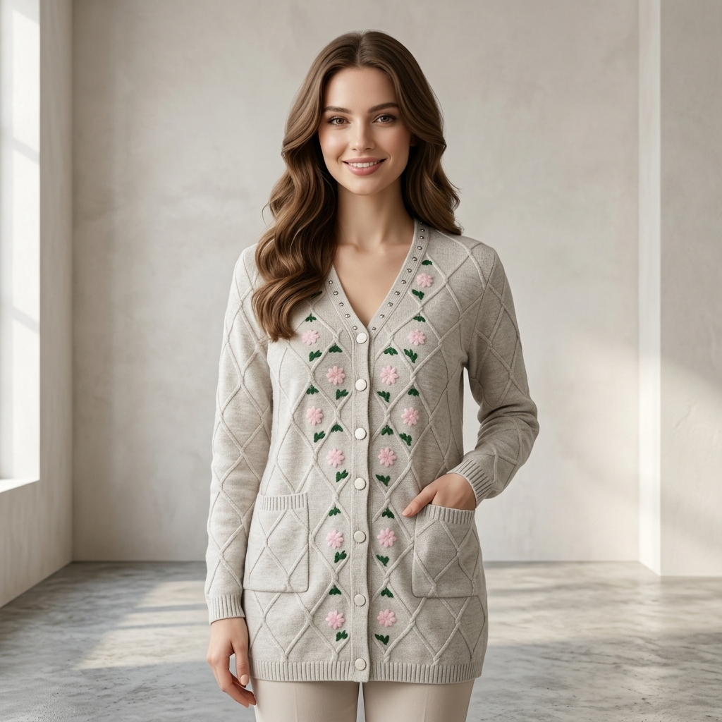 Women’s White Floral Embroidered Knit Jersey