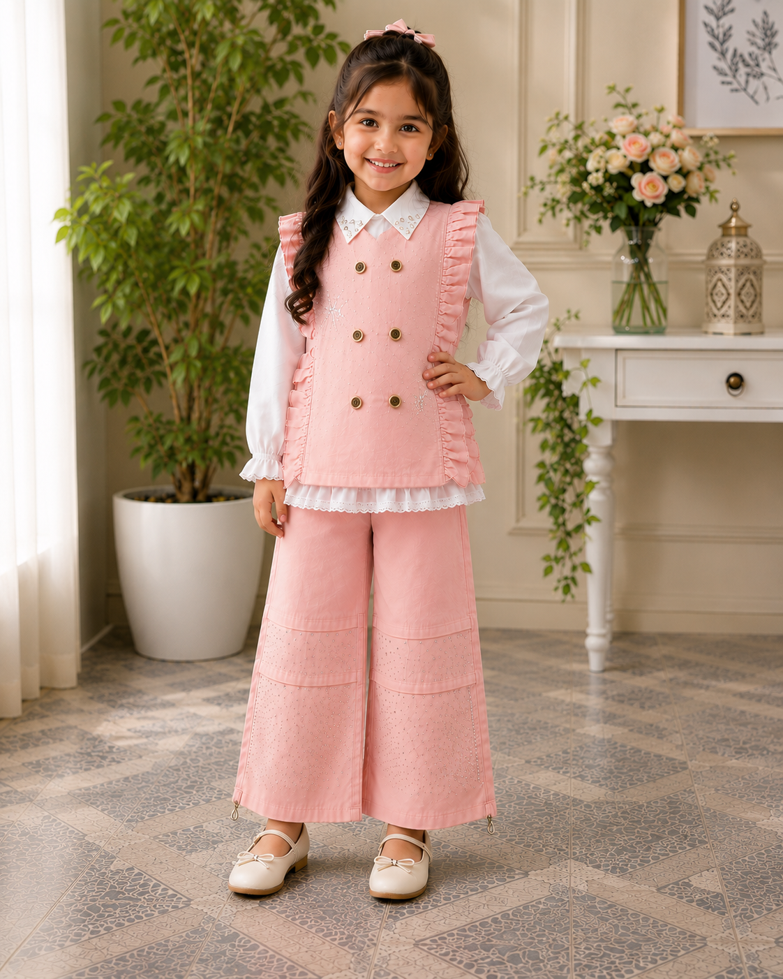 Girls Pink 2-Piece Party Wear Dress – Stylish & Elegant