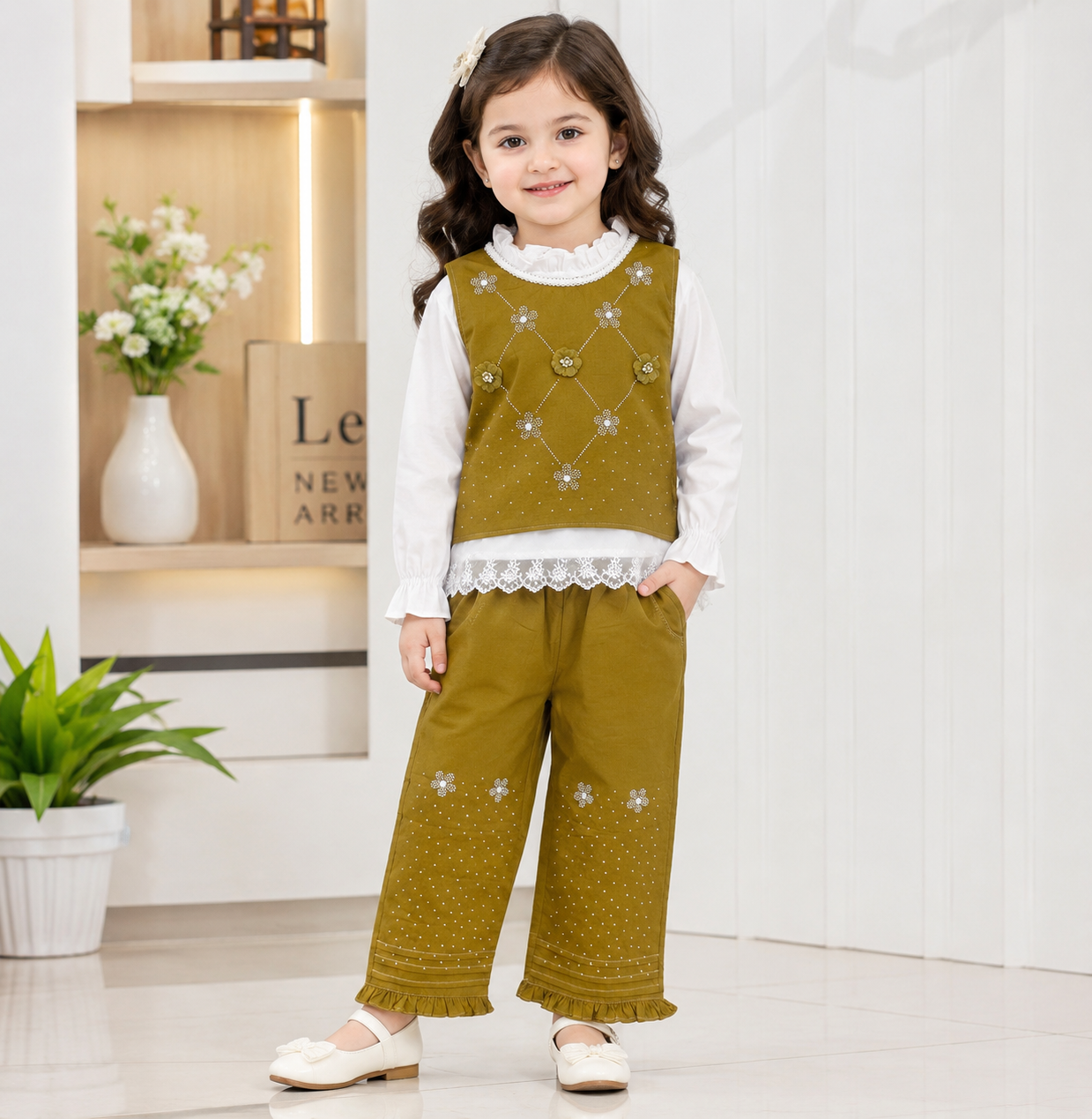 Girls Pink Embroidered 2-Piece Party Wear Suit – Stylish & Elegant