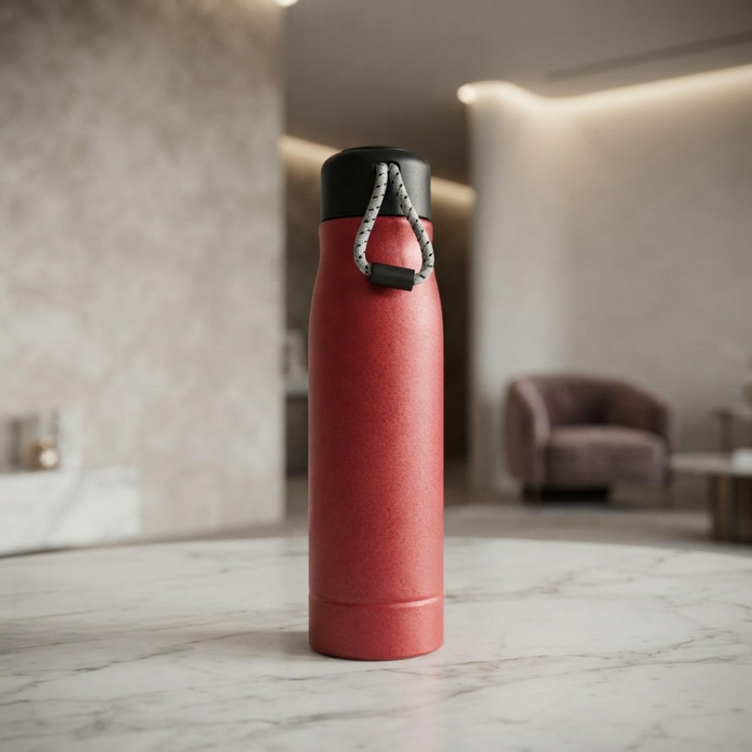 Premium Red Stainless Steel Insulated Water Bottle with Secure Lid and Carrying Strap