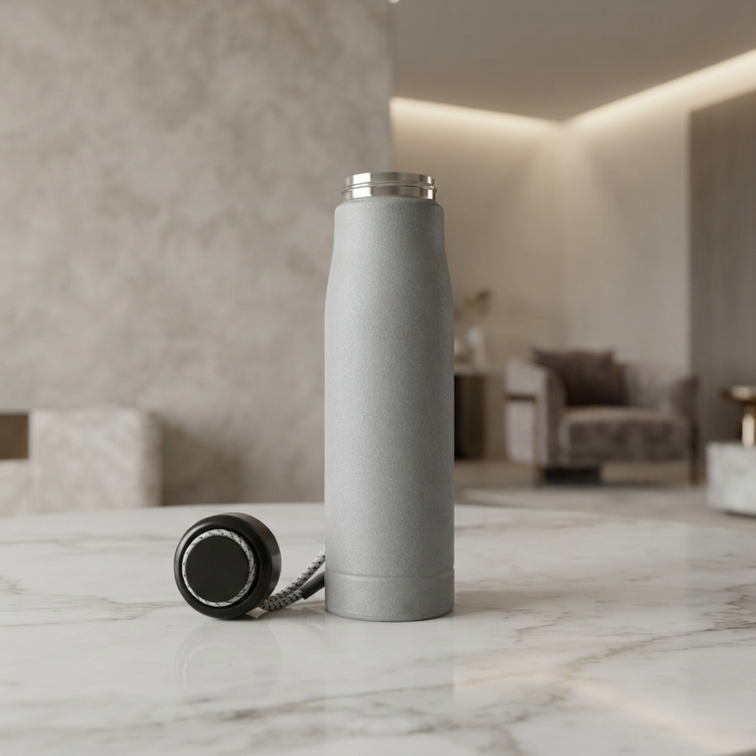 Premium Silver Stainless Steel Insulated Water Bottle with Secure Lid and Carrying Strap