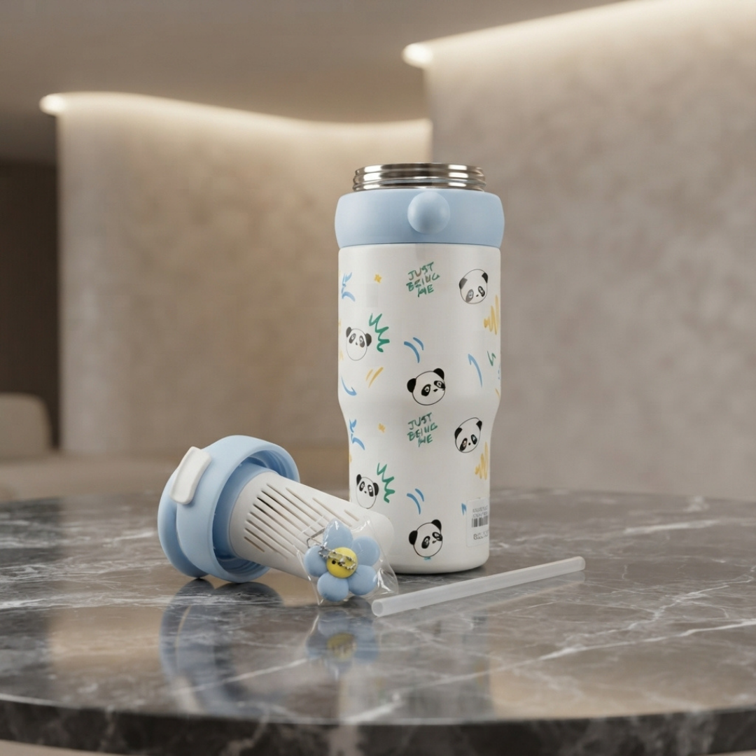 Cute Panda Water Bottle with Straw Lid and Carry Handle – Stylish Kids & Everyday Drinking Bottle