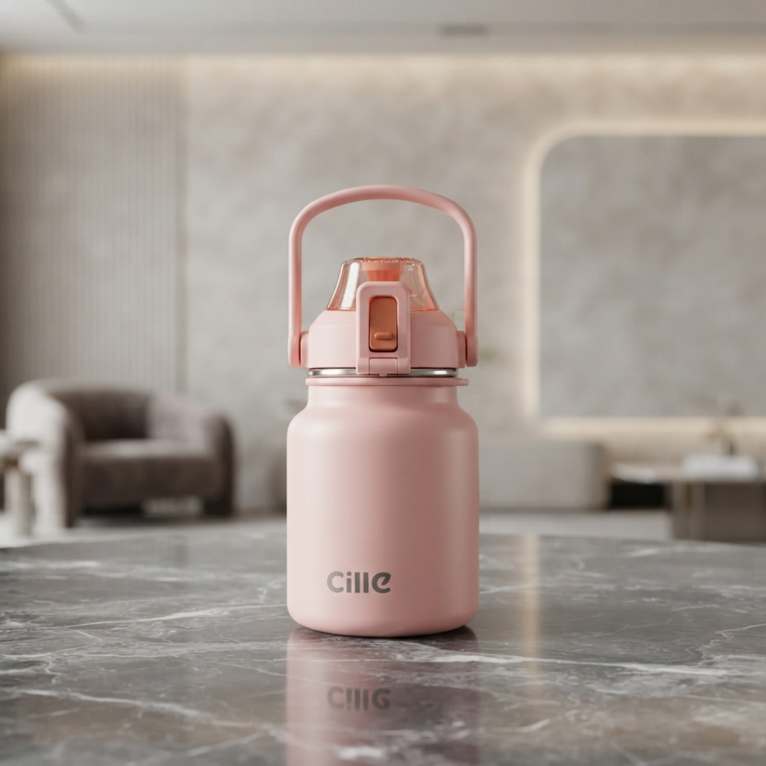 Pink Stainless Steel Water Bottle with Handle, Straw Lid and Tea Infuser