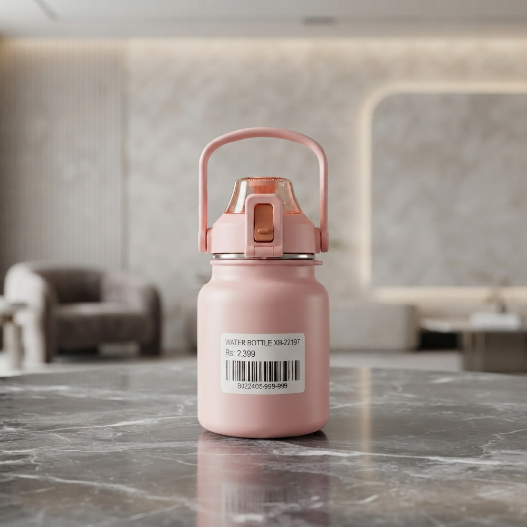 Pink Stainless Steel Water Bottle with Handle, Straw Lid and Tea Infuser