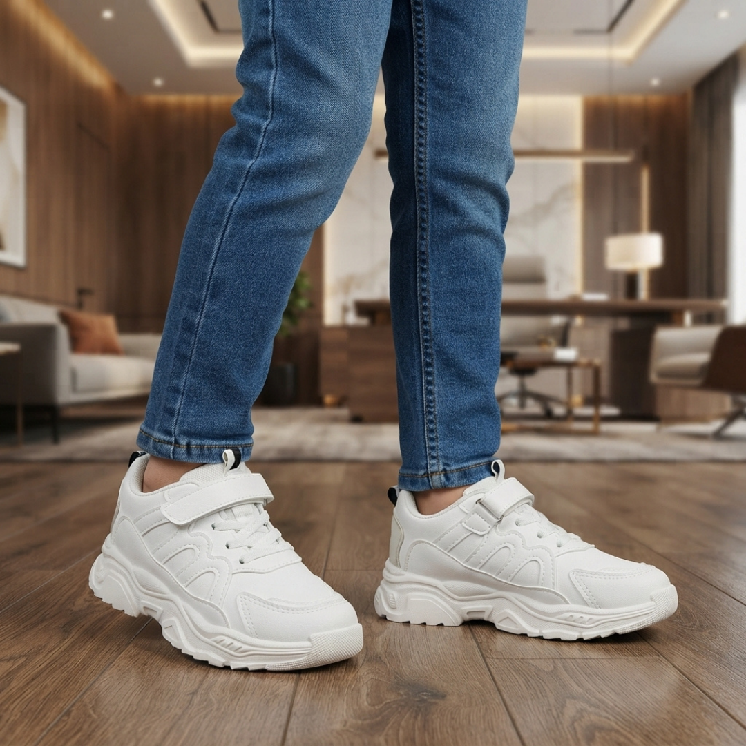 Kids White Velcro Sports Shoes – Stylish Comfortable Sneakers for Boys & Girls