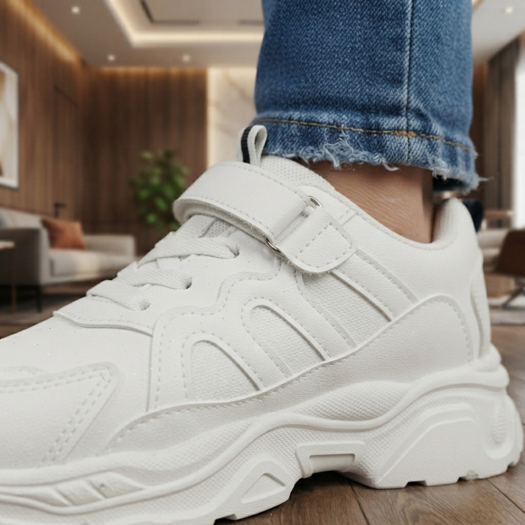 Kids White Velcro Sports Shoes – Stylish Comfortable Sneakers for Boys & Girls