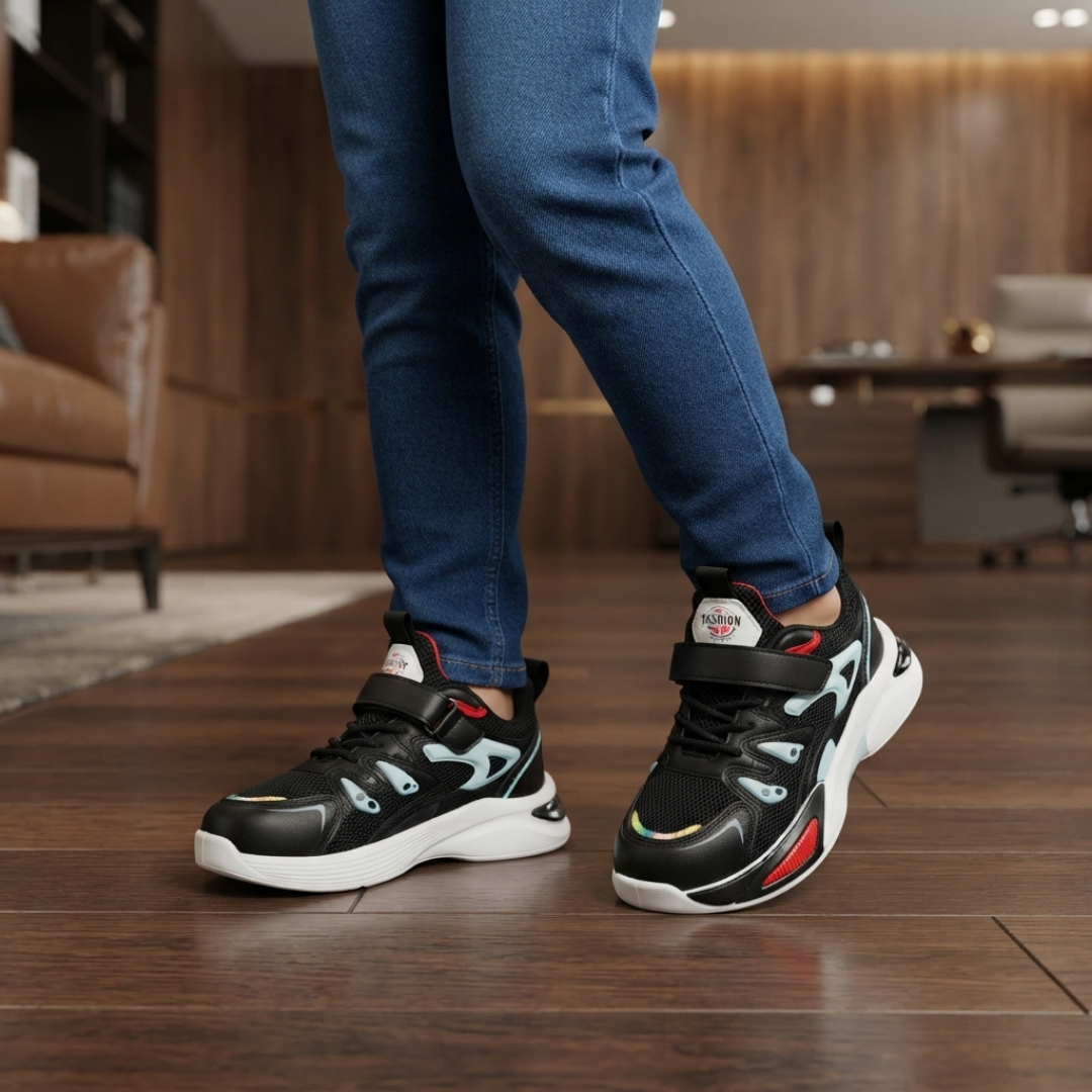 Black Multi-Color Chunky Sports Sneakers – Stylish Comfortable Casual Shoes