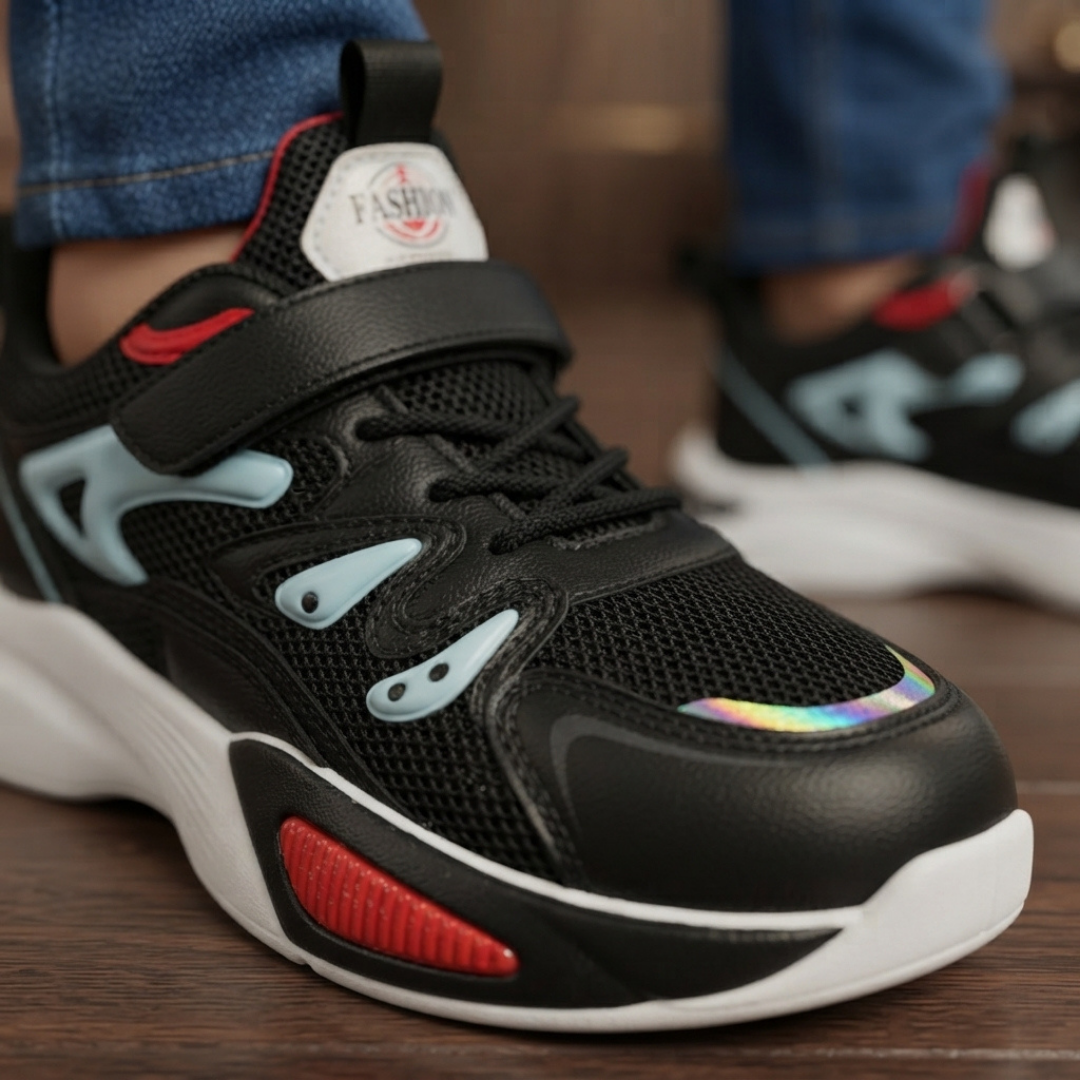 Black Multi-Color Chunky Sports Sneakers – Stylish Comfortable Casual Shoes