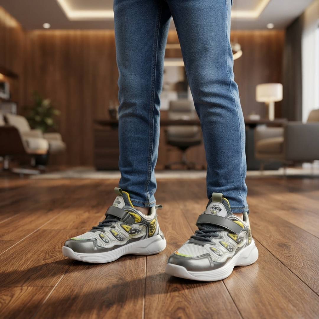 Grey & Yellow Sporty Chunky Sneakers – Modern Comfortable Casual Shoes