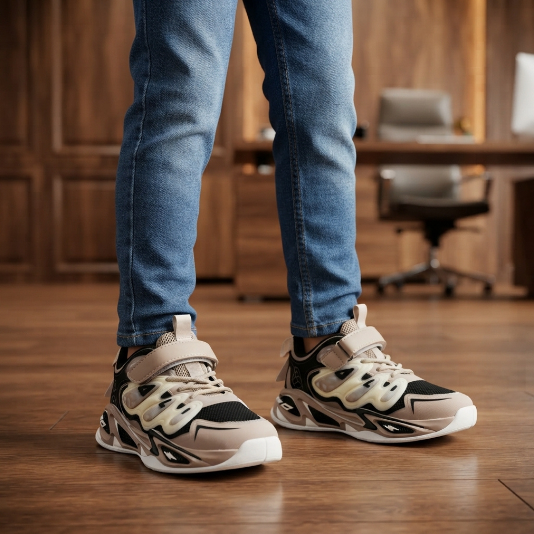 Beige & Black Chunky Casual Sneakers – Modern Sporty Everyday Shoes