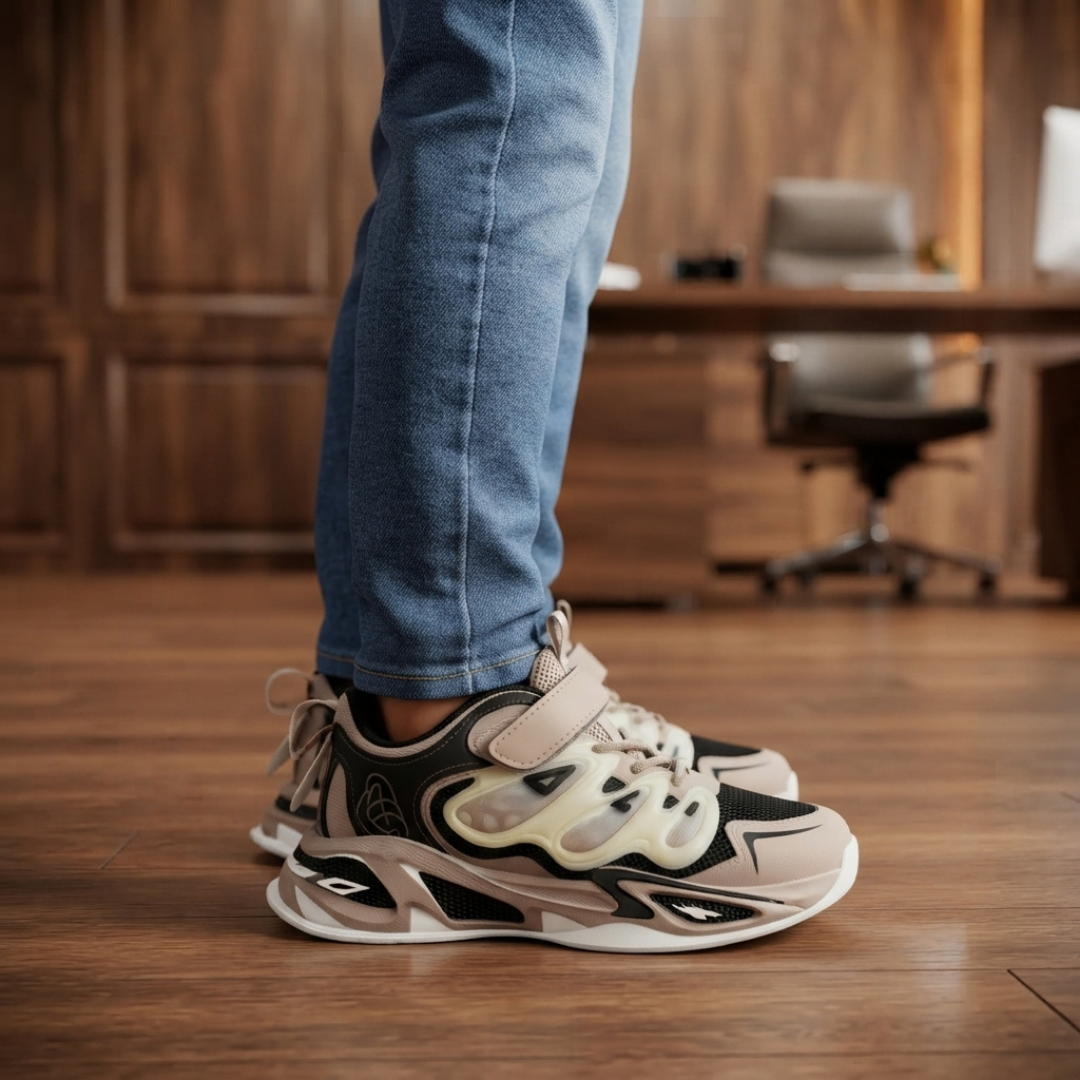 Beige & Black Chunky Casual Sneakers – Modern Sporty Everyday Shoes