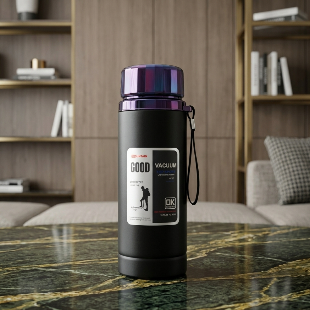 Premium Insulated Vacuum Water Bottle with Secure Lid and Carrying Strap – Durable Travel Sports Bottle