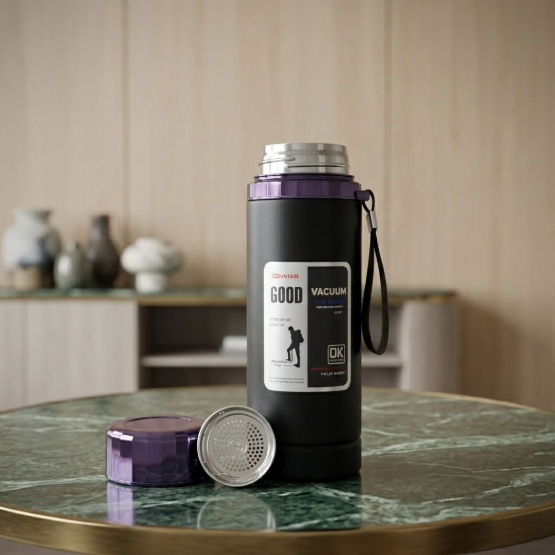 Premium Insulated Vacuum Water Bottle with Secure Lid and Carrying Strap – Durable Travel Sports Bottle