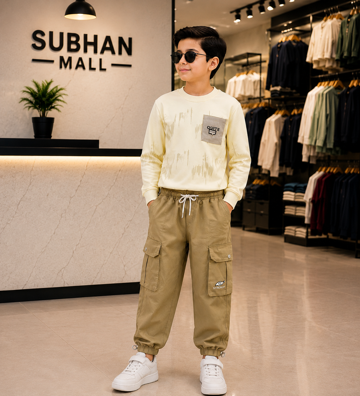 Boys Stylish Printed Sweatshirt & Cargo Pants Set – Premium Casual Winter Collection