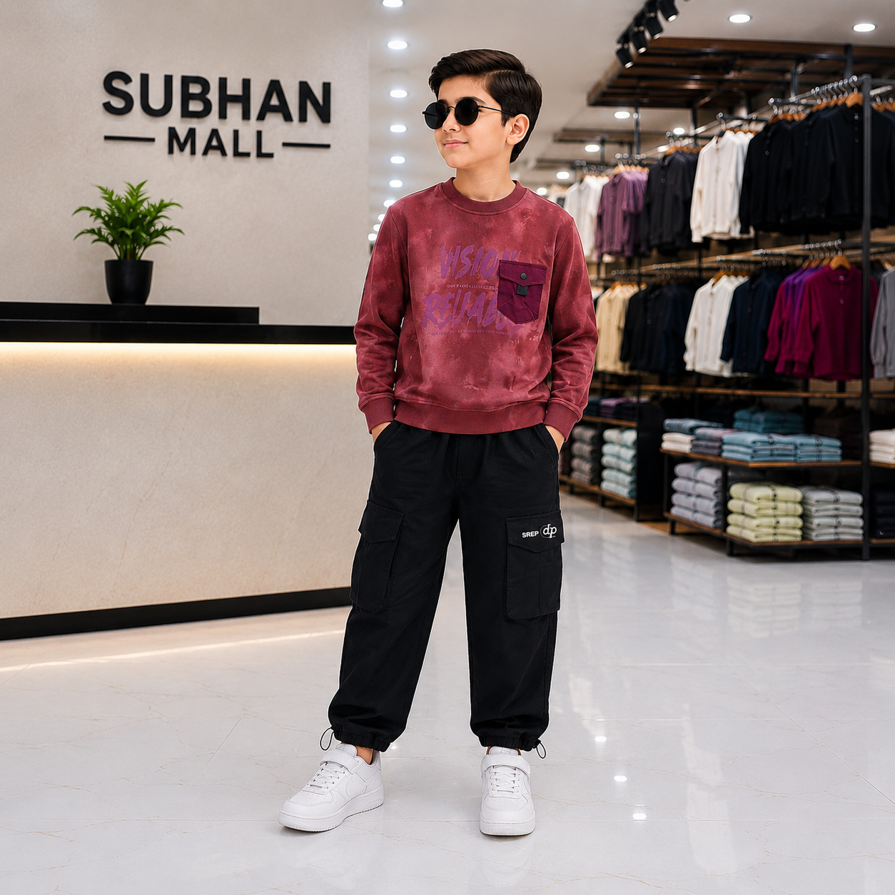 Boys Stylish Printed Sweatshirt & Cargo Pants Set – Premium Casual Winter Collection