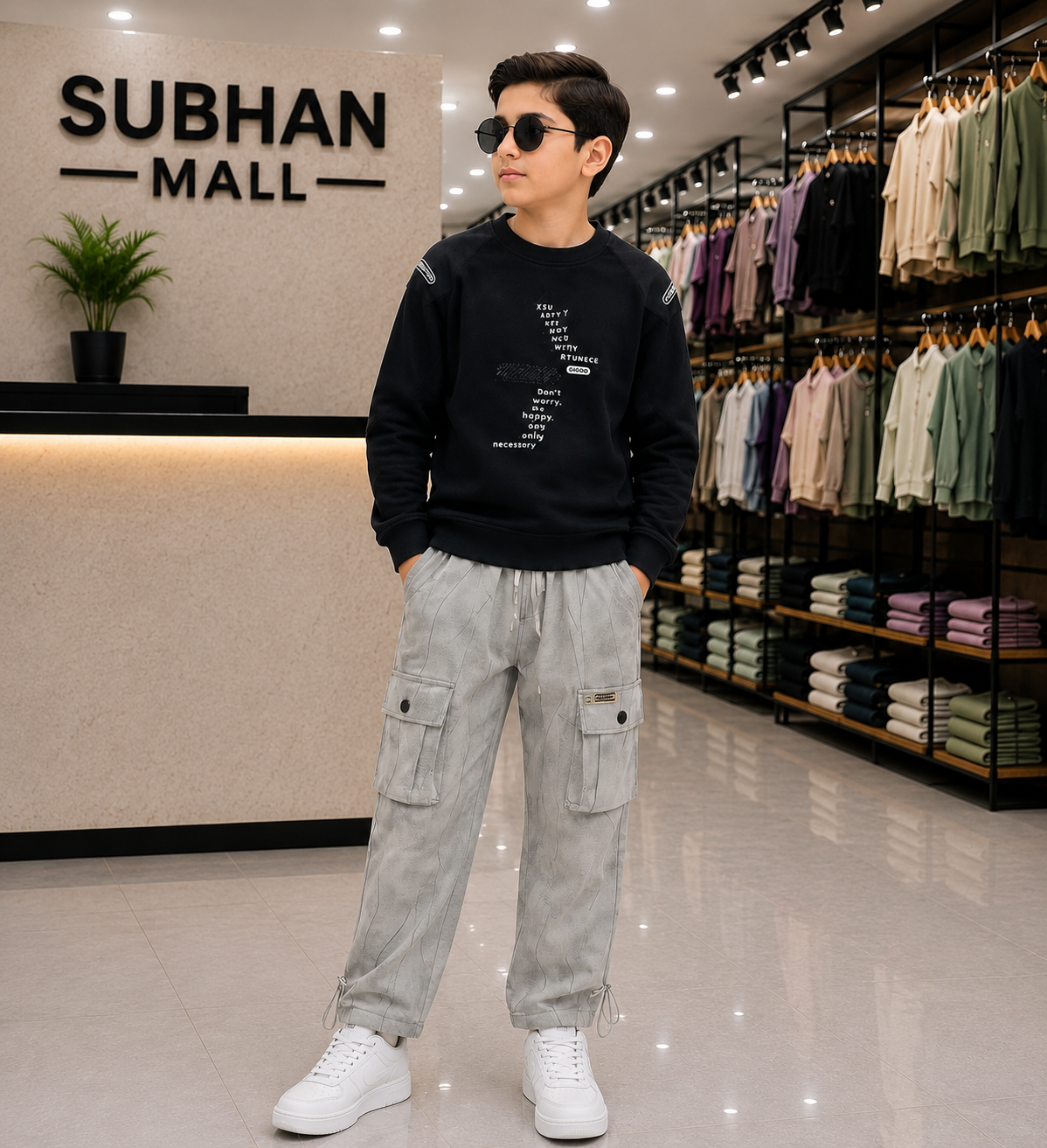 Boys Printed Sweatshirt with Cargo Trousers – Stylish & Comfortable Winter Outfit