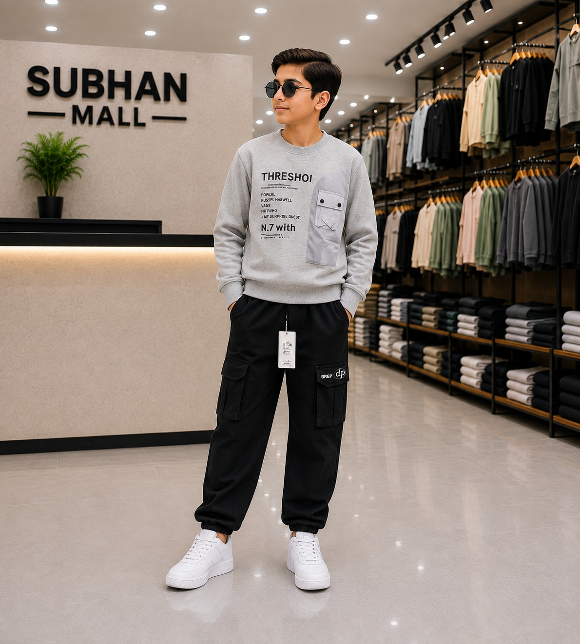 Boys Trendy Printed Sweatshirt & Cargo Pants Set – Stylish Casual Winter Wear